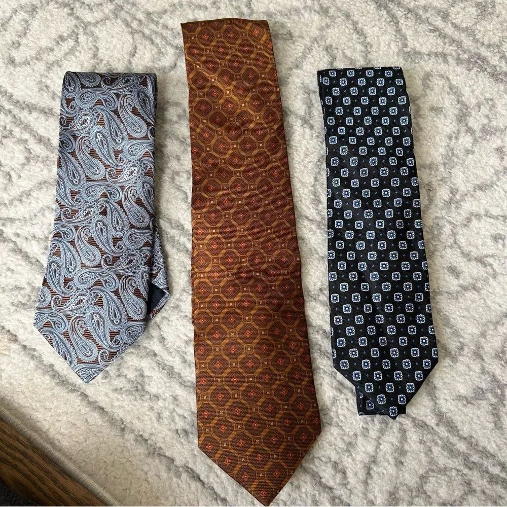 Brooks Brothers Gray and Brown Silk Ties - Paisley and Geometric Patterns